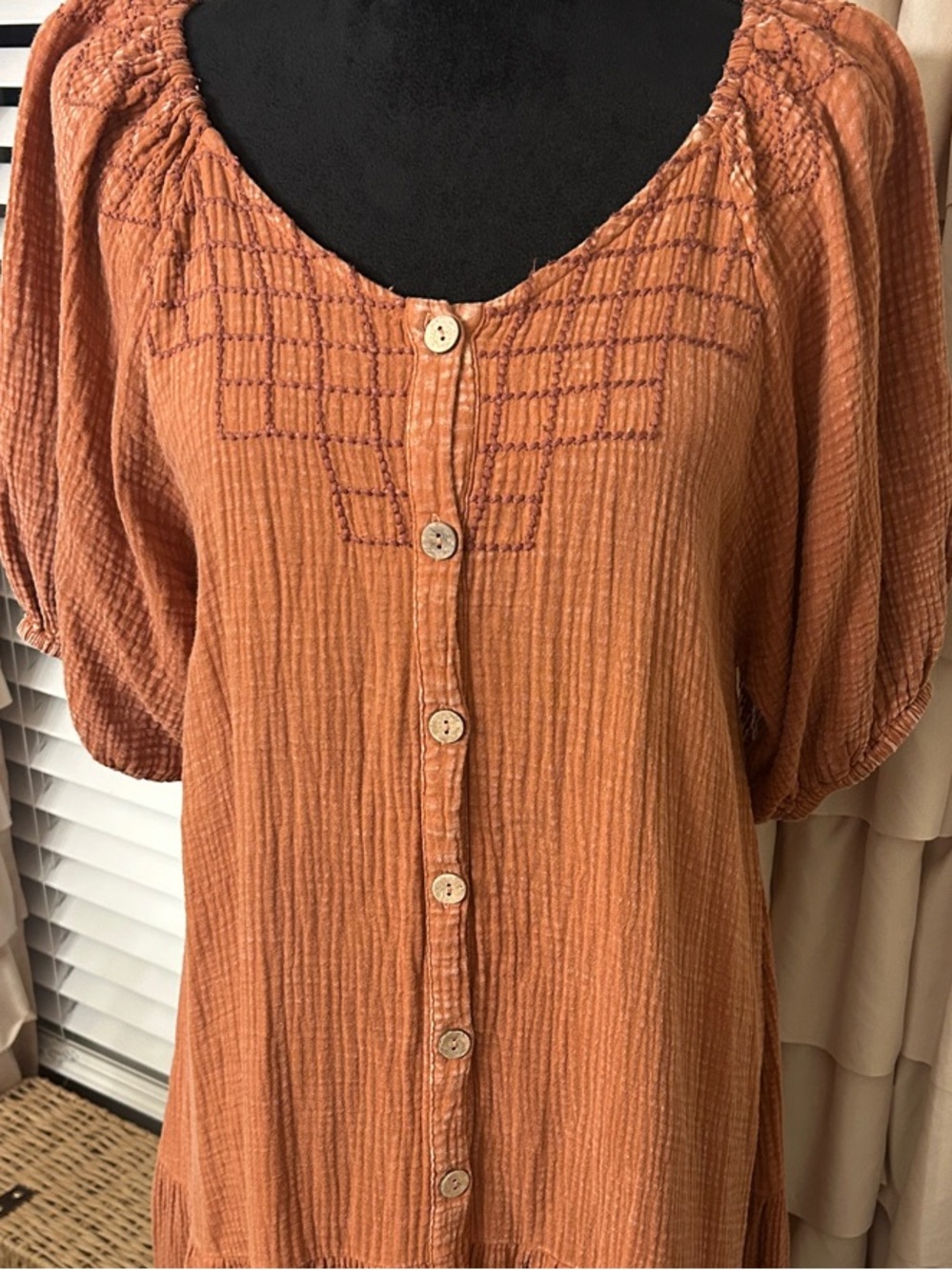 easel Burnt Orange Button-Front Gauze Tunic